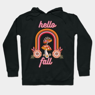 Hello Fall Retro Mushroom Design Hoodie